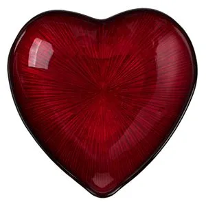 Bol decorativ din sticla rosie, forma de inima, 14x13x2cm