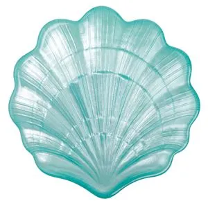 Bol Farfurie din Sticla Turcoaz in Forma de Scoica, 13x13x2cm