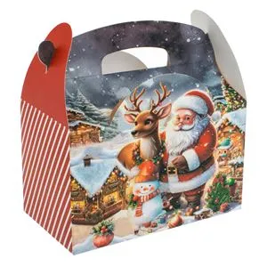 Cutie cadou de Craciun pliabila cu maner, 2,95L, rosie cu Mos Craciun si ren