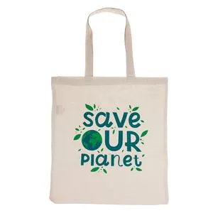 Sacosa textila din bumbac bej "Save Our Planet" 38x42cm, reutilizabila