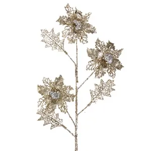 Ramură Decorativă de Crăciun Glamuroasă cu Glitter și Strase