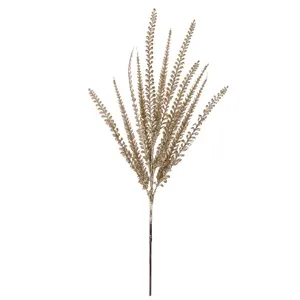 Ramură Decorativă de Crăciun cu Ferigă în Sclipici Sampaniu