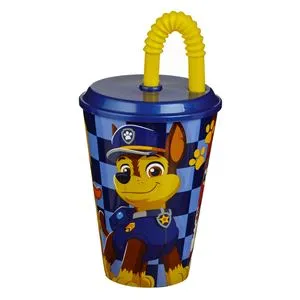 Pahar din Plastic Albastru cu Pai și Capac Paw Patrol 430ml