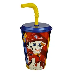Pahar din Plastic Albastru cu Pai și Capac Paw Patrol 430ml – poza 3