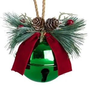 Ornament Brad de Craciun Clopot Verde cu Pomusoare & Conuri