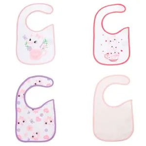 Set Bavete Medii pentru Bebeluși, 4 buc, Roz și Lila cu Model Pisică, 6+ Luni