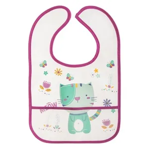 Bavetă cu Buzunar Colector Transparentă cu Model Pisică Verde Menta și Margine Fucsia, 23x35cm – poza 2