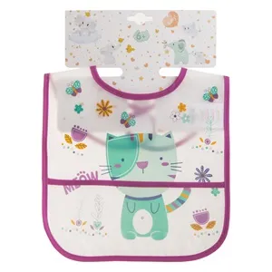 Bavetă cu Buzunar Colector Transparentă cu Model Pisică Verde Menta și Margine Fucsia, 23x35cm – poza 3