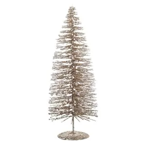 Brad Decorativ Metalic de Craciun Bej Auriu Glitter