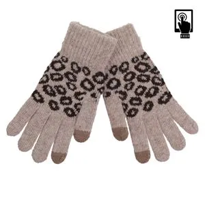 Manusi de iarna pentru femei, Model Leopard, Compatibile cu Ecran Tactil, Bej-Maro
