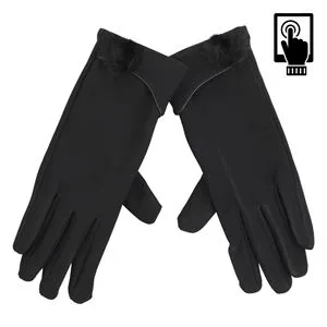 Manusi de Iarnă Negre pentru Ecran Tactil și Pompon Decorativ