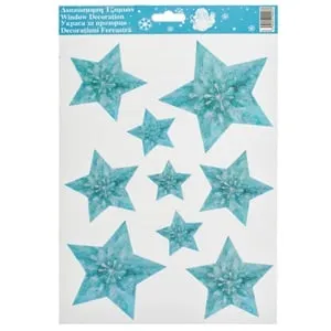 Autocolante Decorative Craciun Stele cu Glitter Holografic Aqua