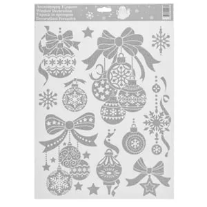 Autocolante Decorative Craciun Globuri cu Glitter Argintiu 30x42cm