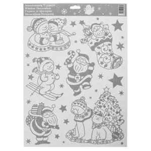 Autocolante Decorative Craciun Figurine cu Glitter Argintiu