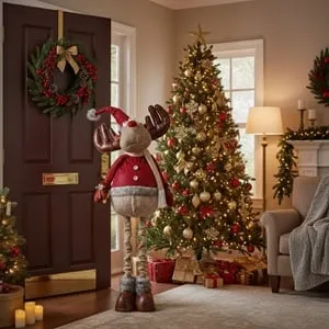 Figurina Decorativă de Crăciun Ren cu Picioare Extensibile și Sacou Bordo