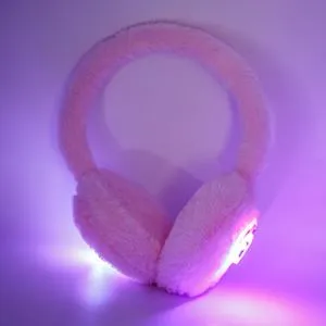 Aparatoare pentru urechi cu blana artificiala roz, model 3D unicorn cu lumina intermitenta pentru fete