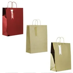 Pungi cadou de Craciun, Rosii si Aurii, Set 3 bucati, Hartie, cu Manere