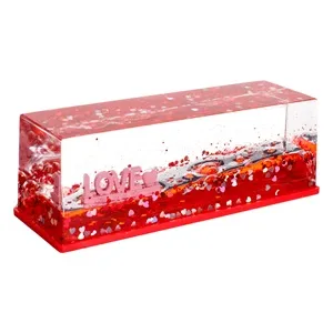 Jucarie cu Lichid cu Miscare Lenta Rosu Roz "Love" Inima cu Glitter & Confetti 15x5x5cm – poza 2