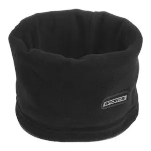 Fular circular de iarnă fleece negru cu margine gri și șnur