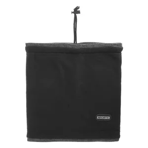 Fular circular de iarnă fleece negru cu margine gri și șnur – poza 3