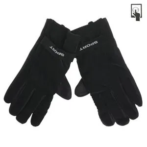 Mănuși negre moi cu dungă Sport și căptușeală din blană artificială pentru ecran