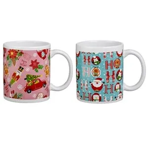 Set 2 Cani Ceramice Roz Verde Menta cu Figurine și Ornamente