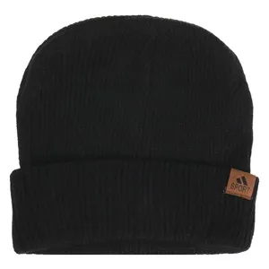 Căciulă tricotată neagră cu patch PU „Sport” pentru bărbați – poza 2