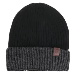Căciulă tricotată neagră-gri cu căptușeală fleece și patch PU