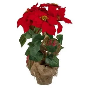 Ghiveci decorativi de Crăciun cu flori artificiale roșii