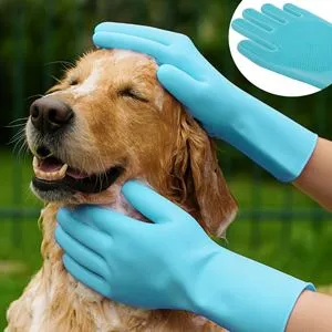 Manusi de curatare pentru animale de companie, Turcoaz, Marime unica, 1 pereche