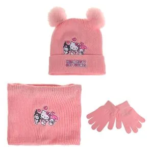 Set caciulă și fular circular roz Hello Kitty pentru copii