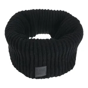 Fular circular tricotat negru cu blană artificială și patch gri pentru bărbați