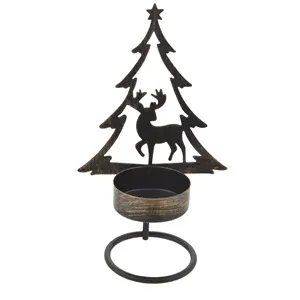 Decorativ de Craciun Metalic Bronz cu Model Brad pentru Lumanare