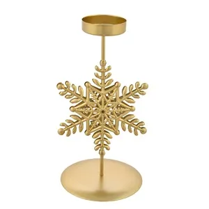 Decorativ de Craciun Metalic Auriu cu Model Fulg pentru Lumanare