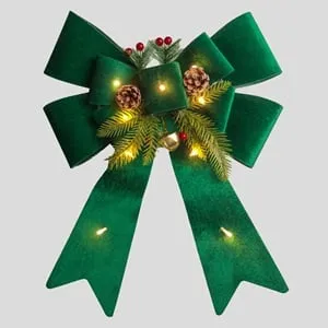 Funda Decorativă de Crăciun Verde Catifelată cu Lumini LED