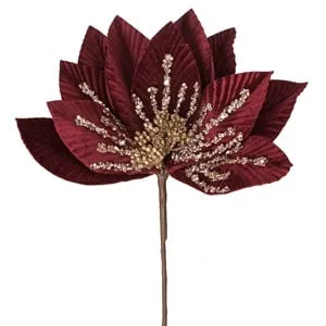 Floră Decorativă de Crăciun Bordo cu Glitter Sampaniu