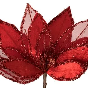 Floră decorativă de Crăciun roșie catifelată cu glitter – poza 3