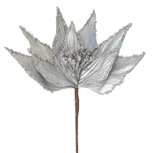 Floriță Decorativă de Crăciun Argintie cu Glitter Holografic