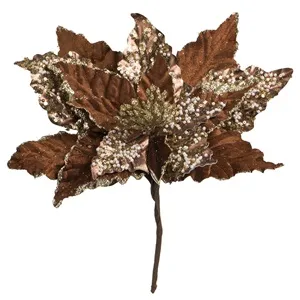 Flori Decorative de Craciun Bronz cu Glitter Sampaniu