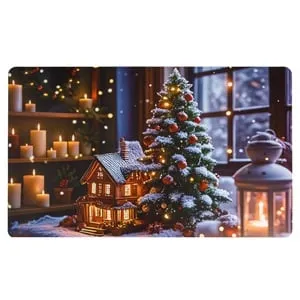 Suport Farfurie de Craciun cu Model Brad Casa & Felinar 43,5x28,5cm