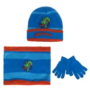 Set Vestimentar Iarnă Copii 8 Ani: Caciulă, Fular și Manusi Dinozaur Blue
