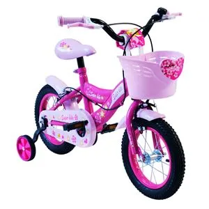 Bicicletă pentru copii, 12 inch, roz, cu coș și roți ajutătoare