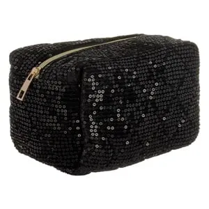 Portfard Negru cu Paiete Negre - Organizator Stil pentru Cosmetică