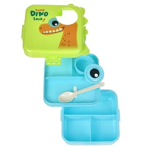 Caserola din Plastic cu 5 Compartimente Lingura & Recipient pentru Sos cu Model Dinozaur - 1100ml – poza 3