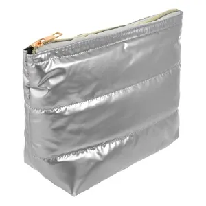 Portfard Puffy cu Fermoar, Argintiu, 25,5x9x20 cm – poza 2