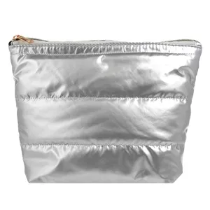 Portfard Puffy cu Fermoar, Argintiu, 25,5x9x20 cm – poza 3