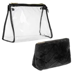 Set Portfarduri Cosmetice Transparent & Catifelat Negru