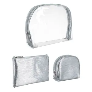 Set 3 portfarduri argintii pentru cosmetice cu fermoar – poza 2