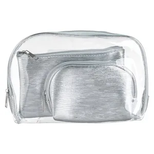 Set 3 portfarduri argintii pentru cosmetice cu fermoar – poza 3