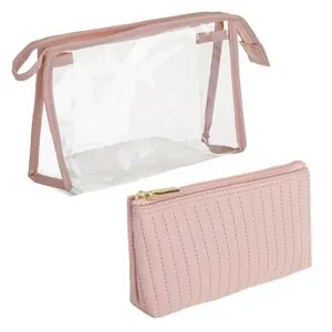 Set Portfarduri Transparent Roz Nude cu Model Dungi